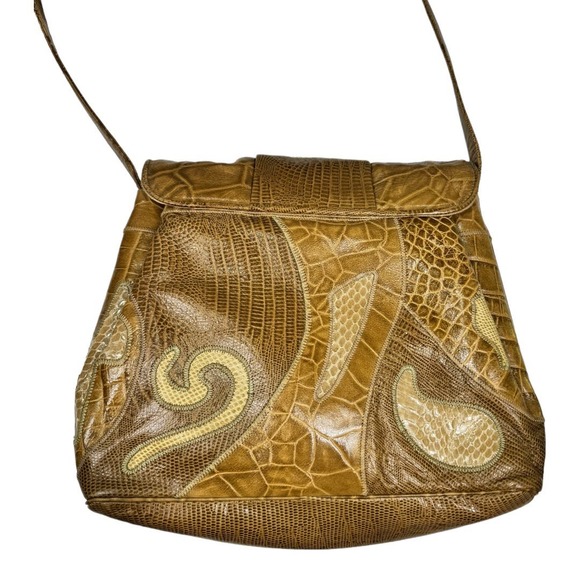 Vintage Sharif Leather Patchwork Shoulder Crossbody Bag Tan Animal Texture - Picture 3 of 7